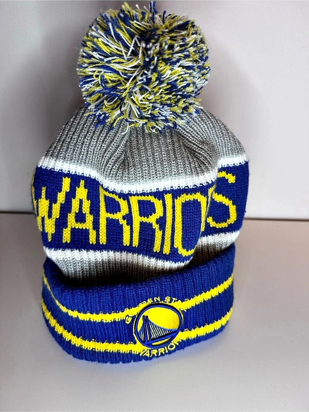 NBA Golden State Warriors Pom Beanie Blue & Gray